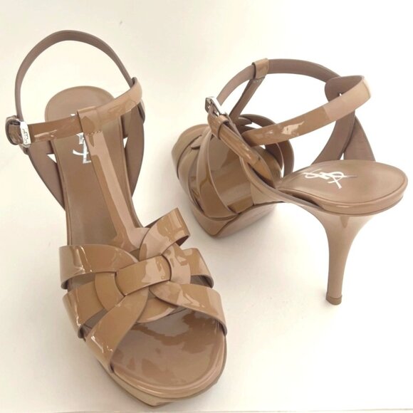 Yves Saint Laurent Tribute Beige Heels Leather Platform Sandals Women Sz 39 US9 - Picture 7 of 11